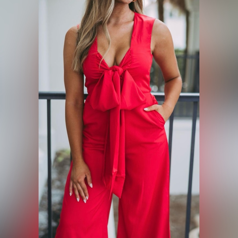 These Three Boutique Red Comoro Jumpsuit. Sz M. Never Worn.